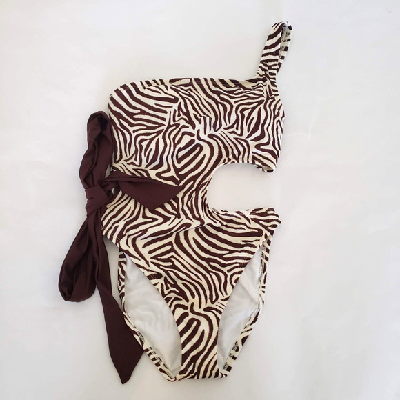 NEW!! Sundazed Women SIZE Mocha Mia Zebra-Print One-Shoulder One-Piece Swimsuit - Picture 6 of 10